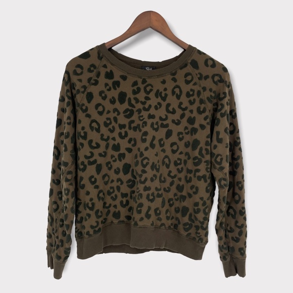 Rails Theo Flocked Olive Green Leopard‎ Sweater - Picture 1 of 7